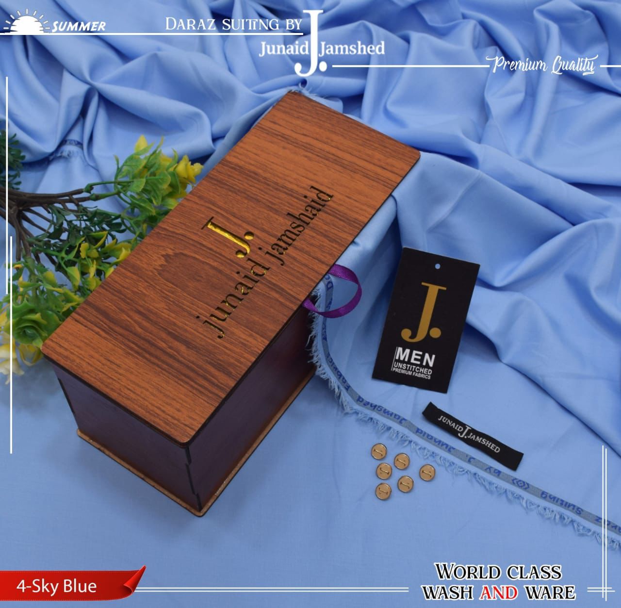 Junaid Jamshed Boski Wash & Wear - Sky Blue