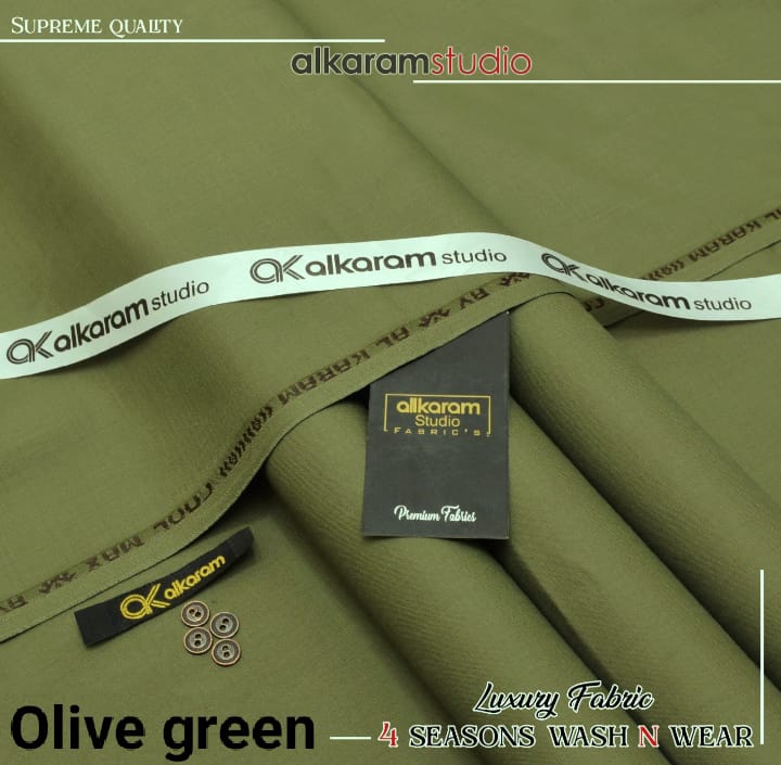 Al-Karam Studio Wash and Wear - Olive Green