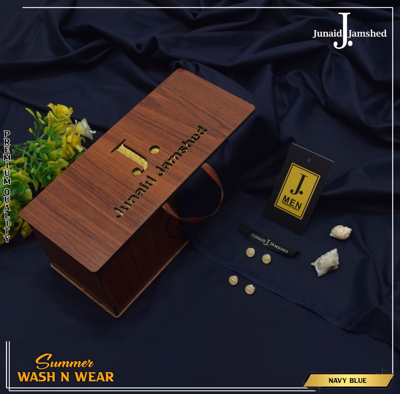 Junaid Jamshed Boski Wash & Wear - Navy Blue