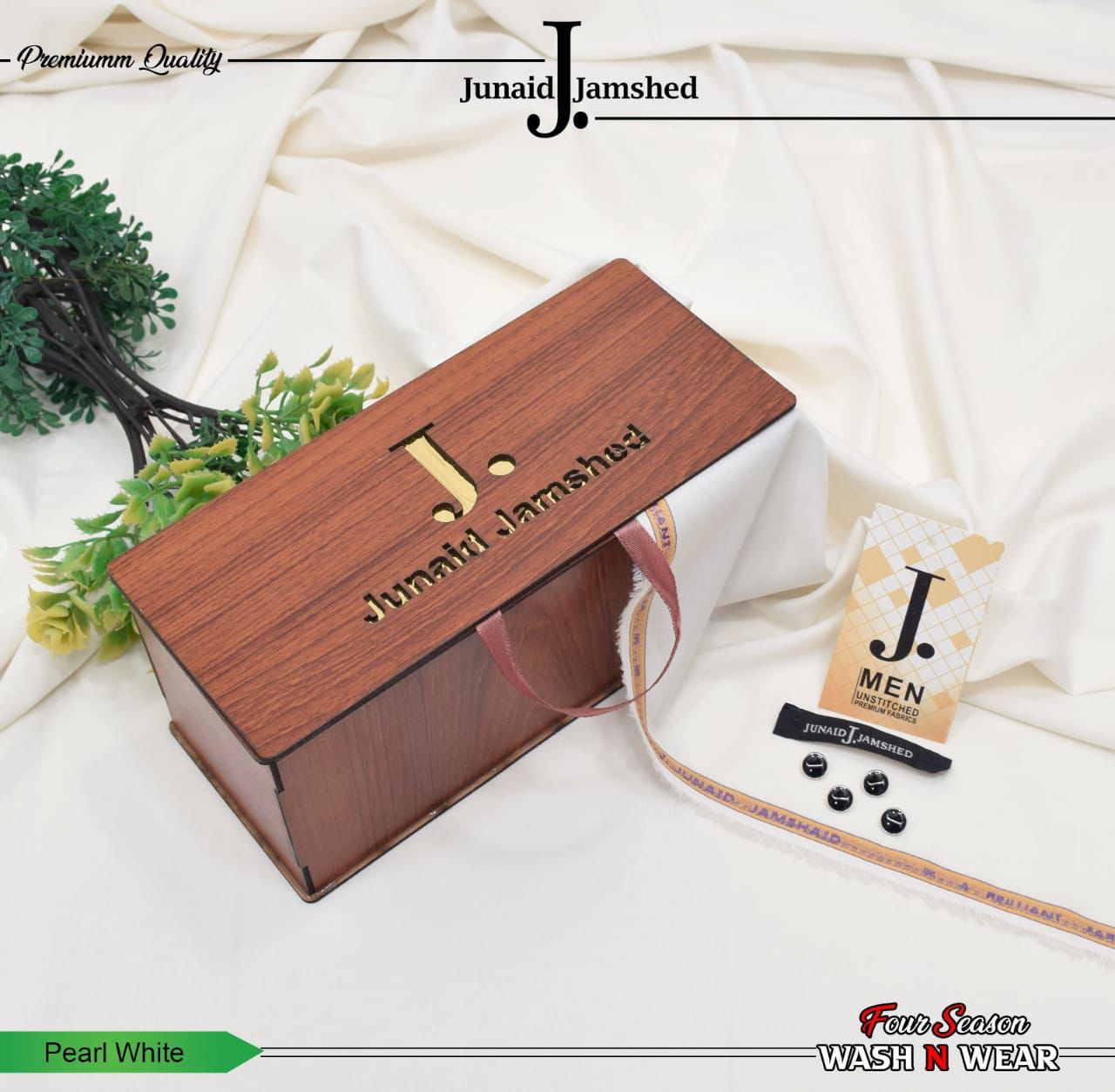 Junaid Jamshed Boski Wash & Wear - Pearl White