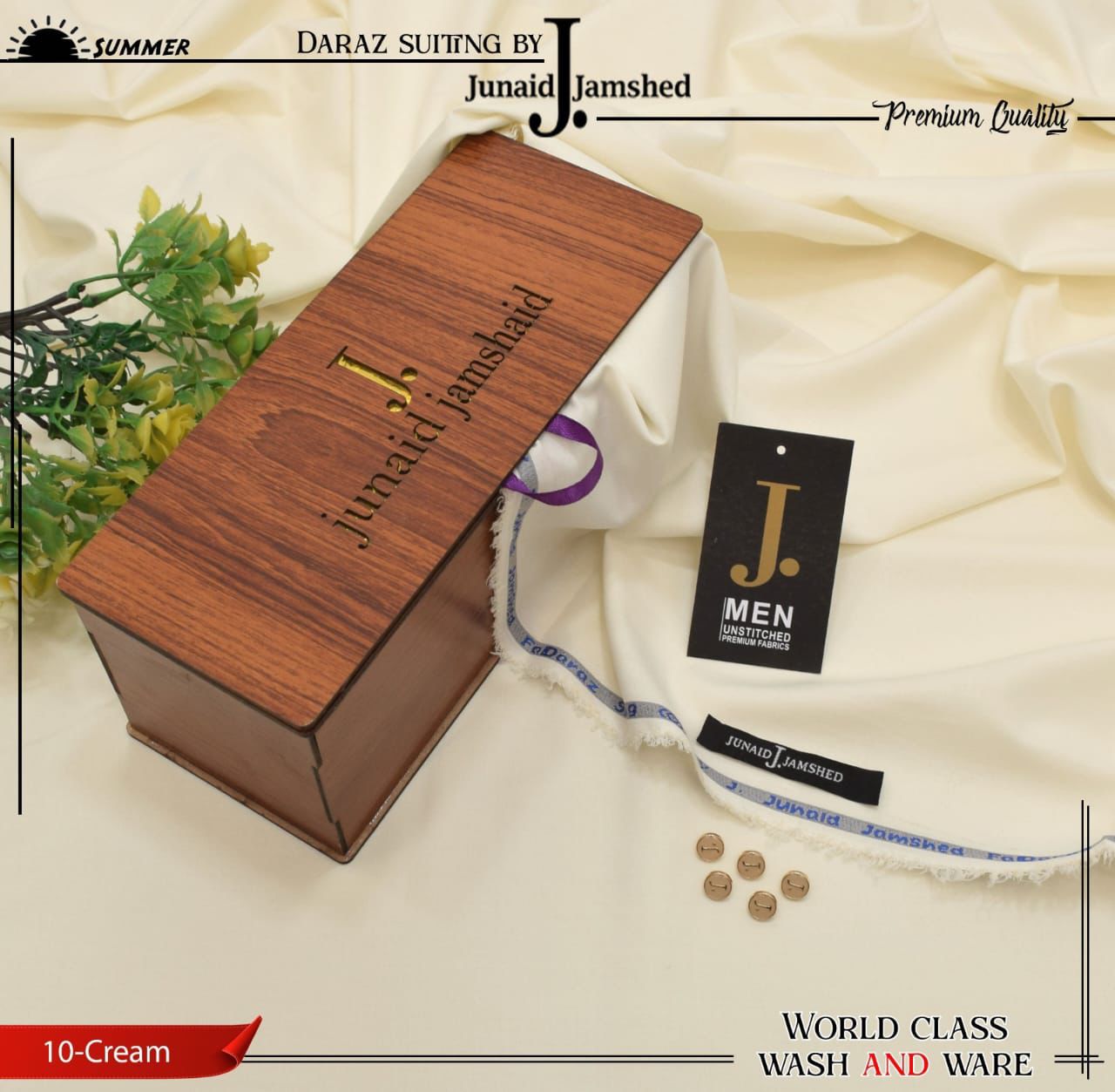 Junaid Jamshed Boski Wash & Wear - Cream